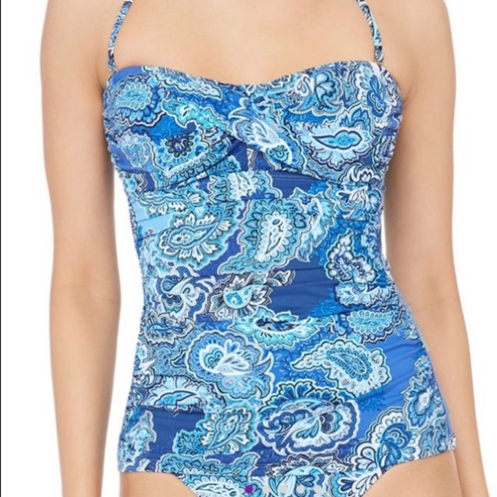 NWT Blue Paisley Swim Tankini top: strapless or no